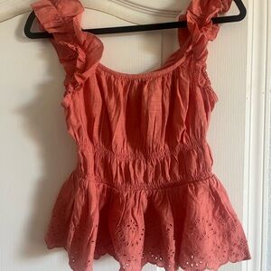 Old Navy Coral Eyelet Ruffle Blouse